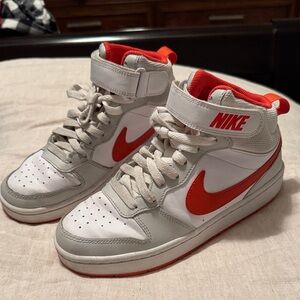 Nike Borough High-Top Sneakers in White and Orange